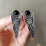 Silver 925 earrings and ring adjustable Black onyx jewelry Ethnic SET