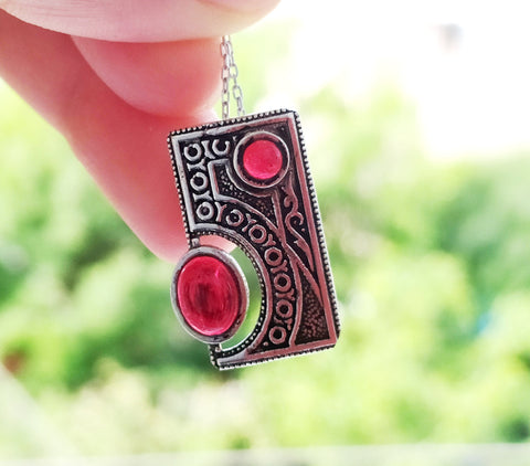 SILVER 925  Red pendant tiny lightweight Tribal Garnet jewelry