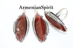 Carnelian natural SET Silver 925 Long Earrings and adjustable ring