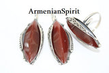 Carnelian natural SET Silver 925 Long Earrings and adjustable ring