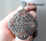 Marcasite pendant Extra large Marcasite necklace Sterling 925