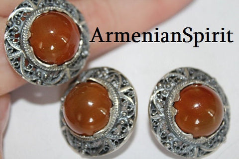 Honey carnelian SET earrings and ring STERLING SILVER 925