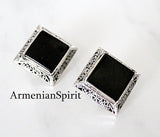 Black onyx earrings square SILVER 925 jewelry