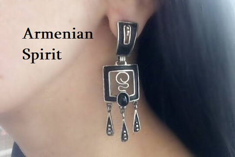 Onyx Very long Earrings Boho jewelry black bohemian STERLING SILVER 925