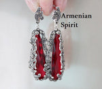 Earrings and ring 925 Silver SET Big red topaz stones Marcasite