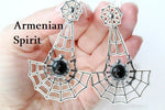 Spider web earrings Silver 925 Black onyx Spider net insect