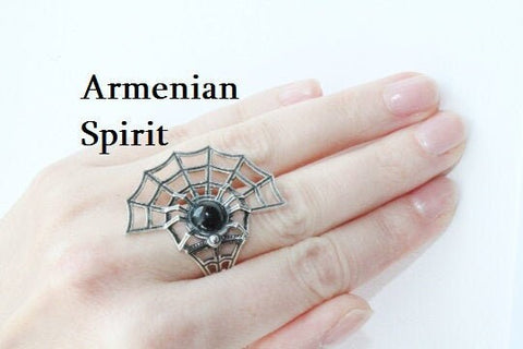 Spider web big ring Silver 925 Black onyx