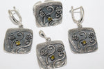 Yellow citrine jewelry SET SILVER 925 Earrings Ring Pendant chain