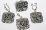 Yellow citrine Earrings SILVER 925 with roses