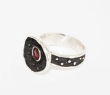 Black Red Earrings Silver 925 Oval with red garnet stone