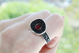 Black Red Earrings Silver 925 Oval with red garnet stone