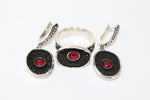 Black Red Earrings Silver 925 Oval with red garnet stone