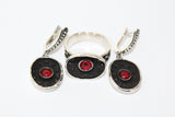 Black Red Earrings Silver 925 Oval with red garnet stone