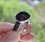 Black Red Earrings Silver 925 Oval with red garnet stone