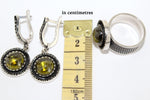 Small jewelry SET silver 925 with lab citrine stones greenish yellow