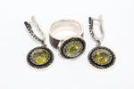 Small jewelry SET silver 925 with lab citrine stones greenish yellow