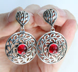 Round Earrings and ring SET Sterling silver 925 with red quartz