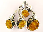 Sterling silver SET 925 natural citrine druse Pendant