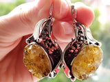 Dangle earrings Sterling silver SET 925 natural citrine