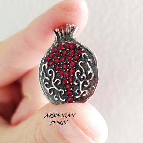 Big Pomegranate pendant red zircon STERLING SILVER 925