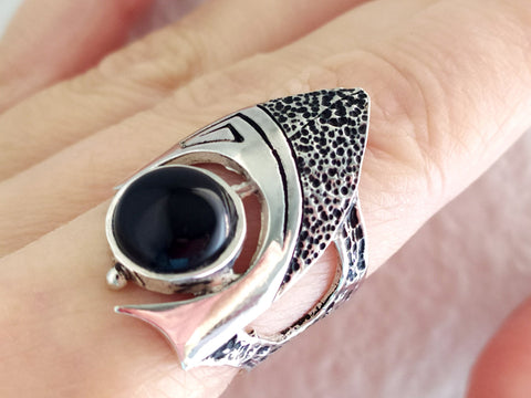 Gothic ring modern jewelry SILVER 925 Black onyx