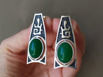SILVER 925 Jade Green natural earrings cabochon gemstone