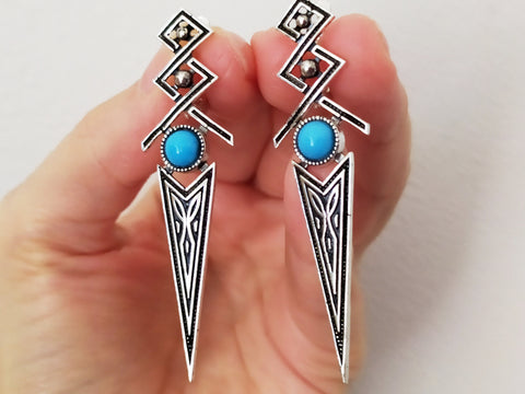 Long earrings Silver 925 natural light blue turquoise