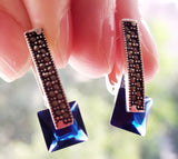 Small earrings blue Silver 925 Marcasite jewelry Minimalist Modern