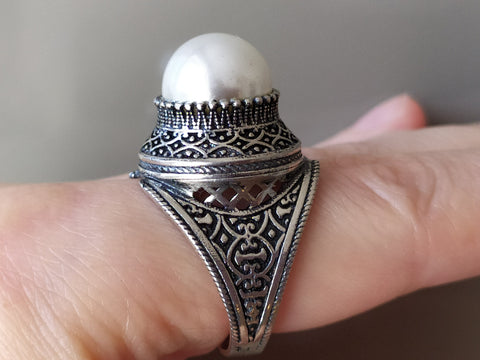 Ring Silver 925 women white lab pearl