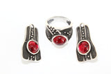 Black silver 925 Garnet red SET Unusual jewelry brands Earrings and ring