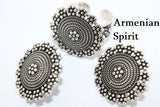Armenian jewelry set Silver 925 Round earrings with English lock and adjustable ring