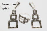 Marcasite earrings and ring Lightweight SILVER 925 square jewelry