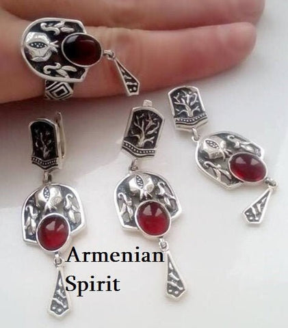 SET pomegranate earrings Ring and pendant STERLING SILVER 925
