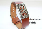 Real leather bracelet with Silver cross 925 Armenian alphabet Letters Armenian