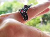 Armenian jewelry 925 Silver Ring adjustable Black and red
