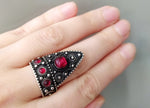Armenian jewelry 925 Silver Ring adjustable Black and red