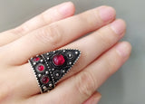 Armenian jewelry 925 Silver Ring adjustable Black and red