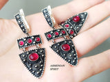 Armenian jewelry 925 Silver Ring adjustable Black and red