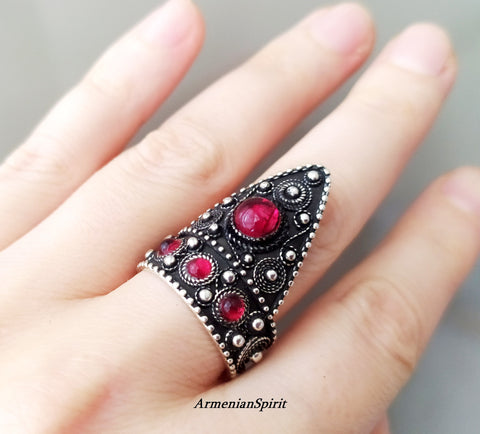 Armenian jewelry 925 Silver Ring adjustable Black and red