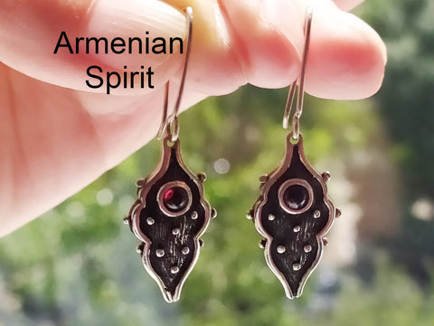 Silver Earrings hook Ear wire Natural garnet gemstone