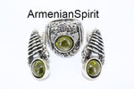 SET silver earrings and ring with lab yellow citrine Sterling 925