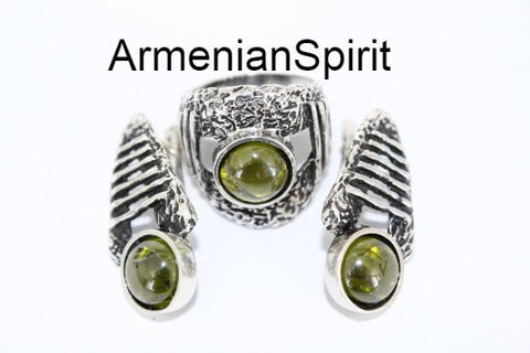 SET silver earrings and ring with lab yellow citrine Sterling 925