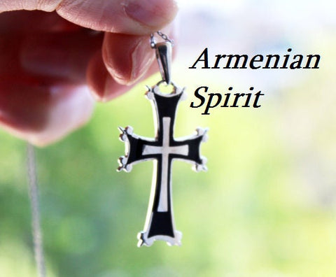 Armenian jewelry Cross Silver 925 with black enamel