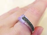 Small earrings pale purple Silver 925 Marcasite jewelry Minimalist