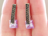 Small earrings pale purple Silver 925 Marcasite jewelry Minimalist