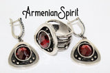 Wine red stone burgundy Silver 925 SET Earrings and ring oxidized