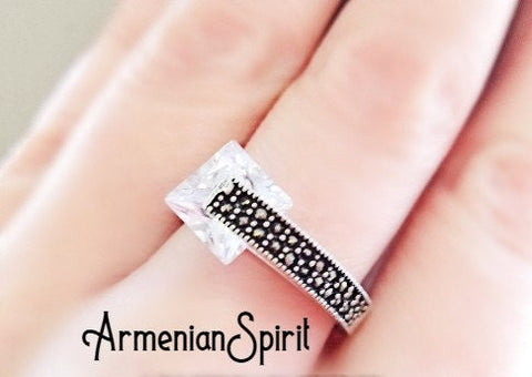 Small ring white Silver 925 Marcasite jewelry Minimalist