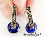 Small earrings Silver 925 with navy blue zircon stone Marcasite