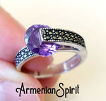 Small earrings Silver 925 with purple  zircon stone Marcasite jewelry