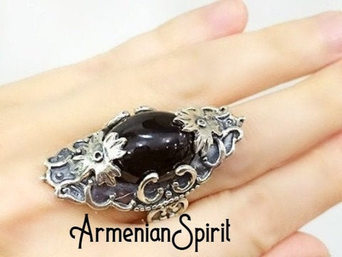 Very big ring Vintage 925 Silver Black Onyx stone